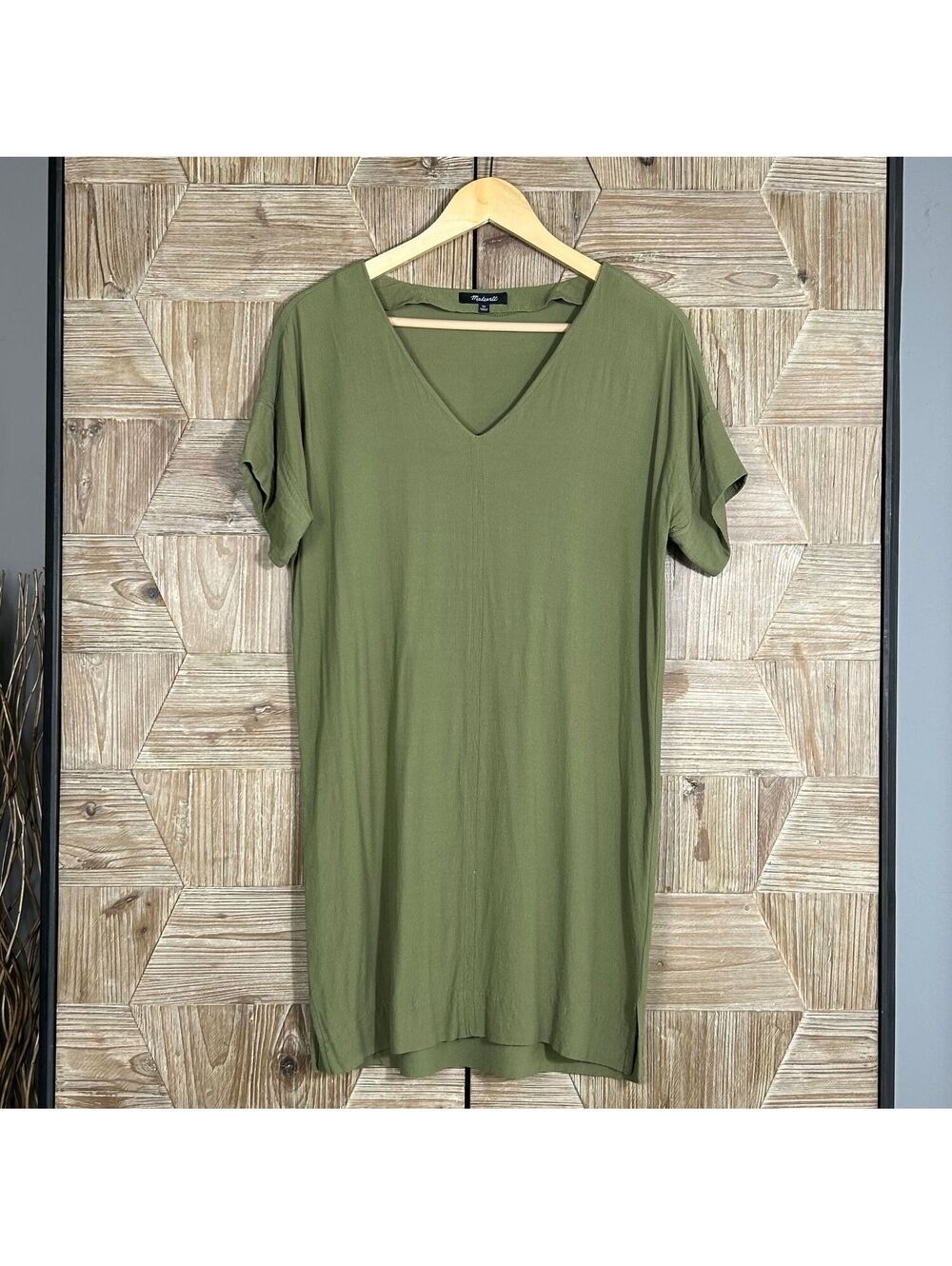 Madewell Olive Green V-Neck Short Sleeve Casual T-Shirt Shift Dress Size XS